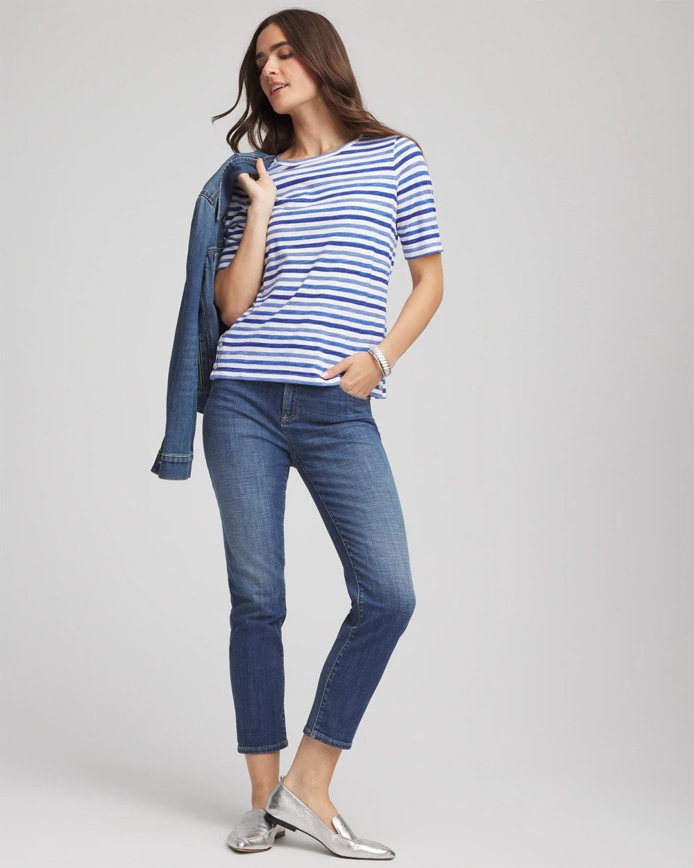Chico's Slub Short Sleeve Tee Blue Pearl