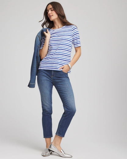 Chico's Slub Short Sleeve Tee Blue Pearl