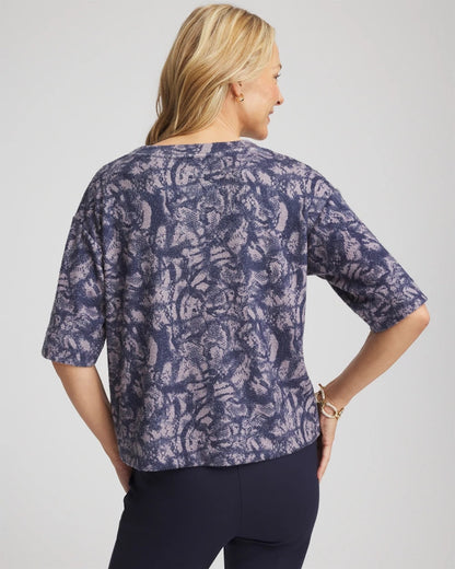 Chico's Animal Cozy Crewneck Tee Indigo Sky