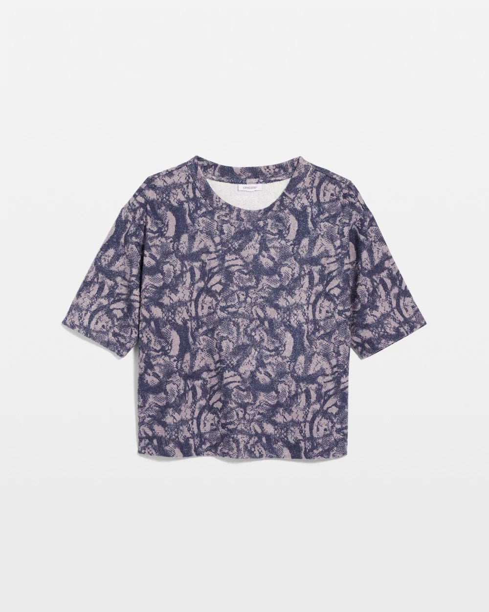 Chico's Animal Cozy Crewneck Tee Indigo Sky