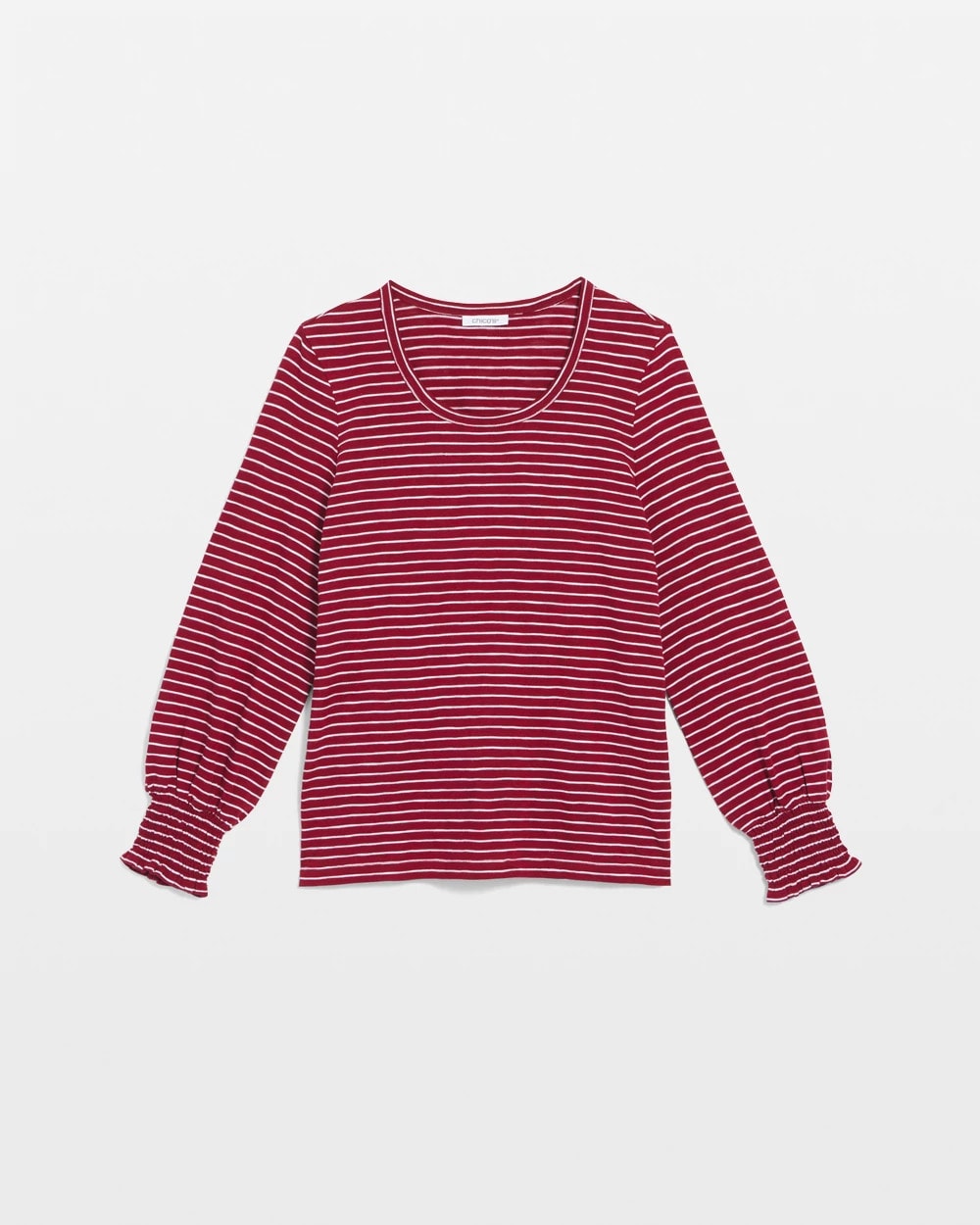 Chico's Smocked-Sleeve Cotton-Slub Tee Russet Red