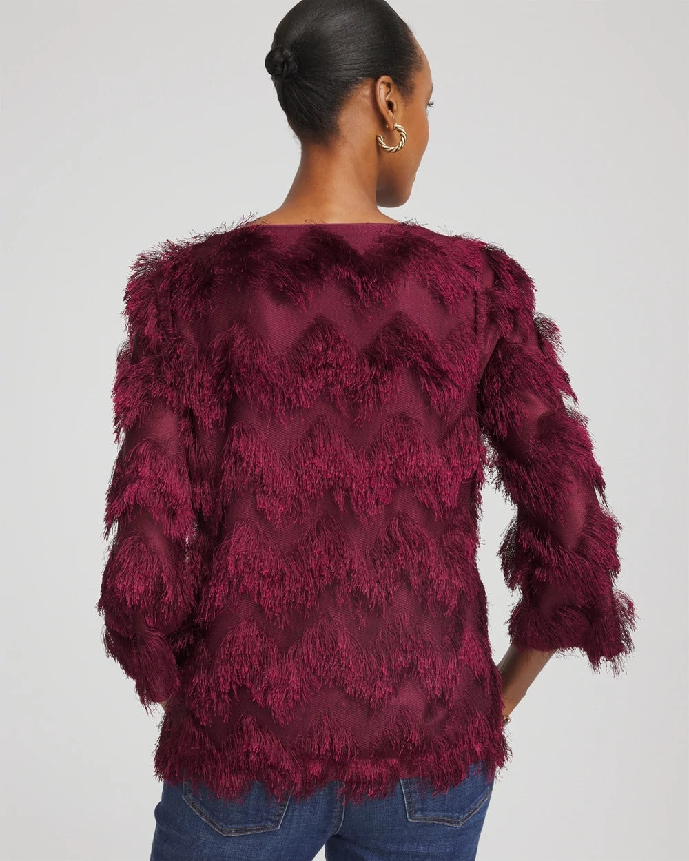Chico's Chevron Fringe Party Top Deep Chianti