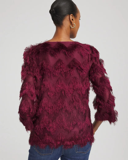 Chico's Chevron Fringe Party Top Deep Chianti