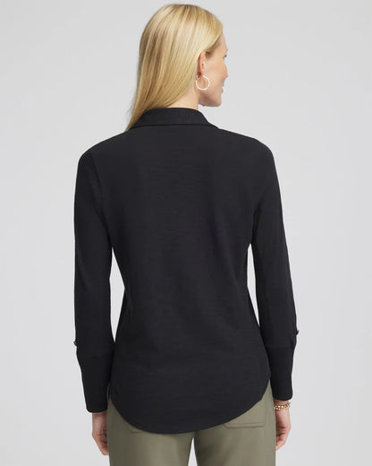 Chico's Collared Henley Shirt Black