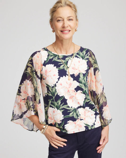 Chico's Georgette Angel-Sleeved Top Darkest Spruce