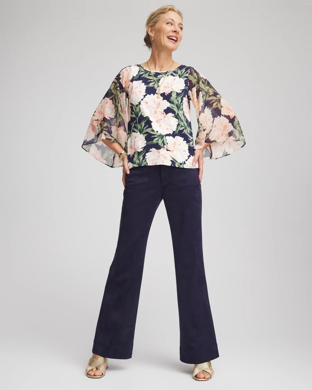 Chico's Georgette Angel-Sleeved Top Darkest Spruce