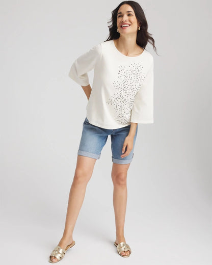 Chico's Soutache Embroidered Wildflower Top Ecru