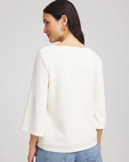 Chico's Soutache Embroidered Wildflower Top Ecru