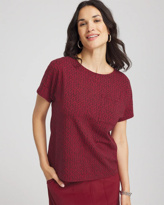 Chico's Zenergy® UPF Geo-Print Dolman Top Russet Red