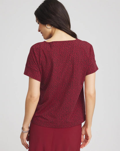 Chico's Zenergy® UPF Geo-Print Dolman Top Russet Red