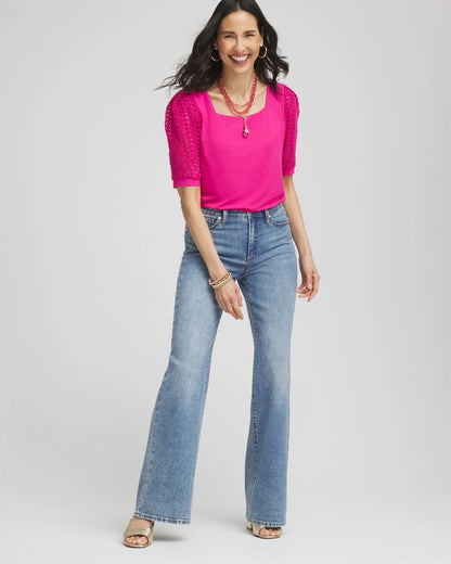 Chico's Touch of Cool™ Crochet Lace Square-Neck Tee Crushed Berries
