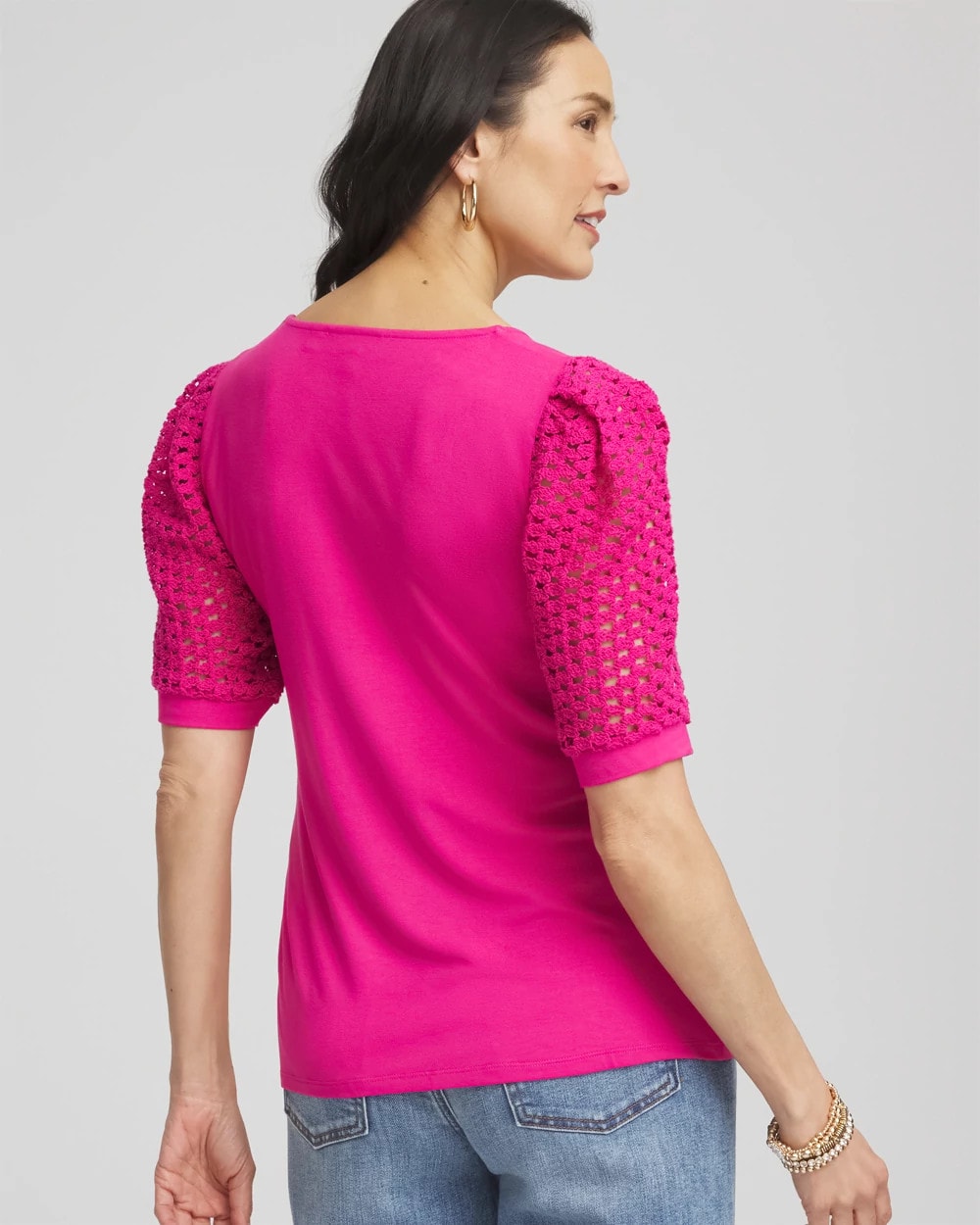 Chico's Touch of Cool™ Crochet Lace Square-Neck Tee Crushed Berries