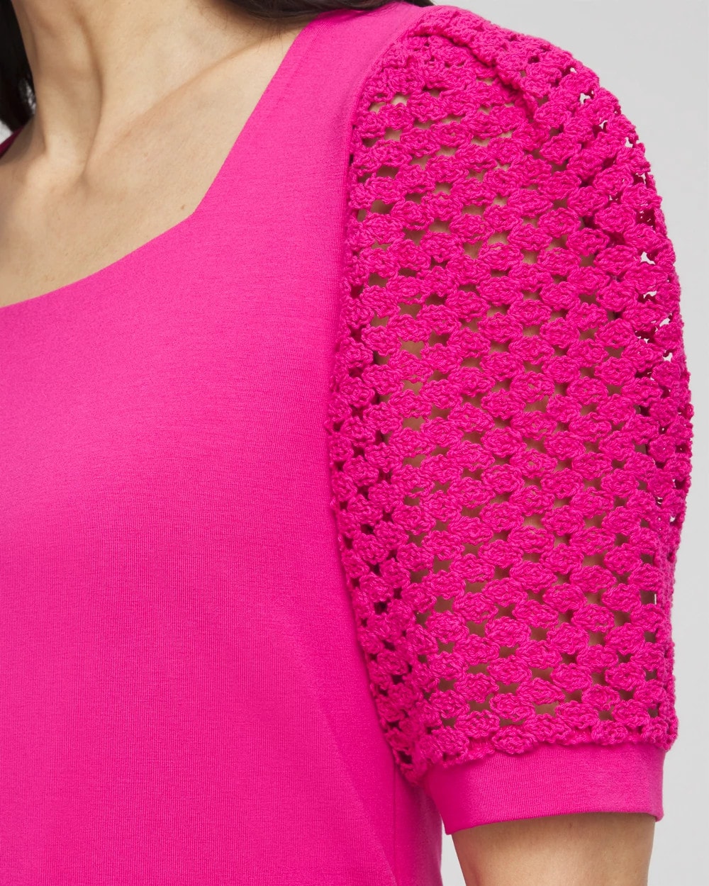 Chico's Touch of Cool™ Crochet Lace Square-Neck Tee Crushed Berries