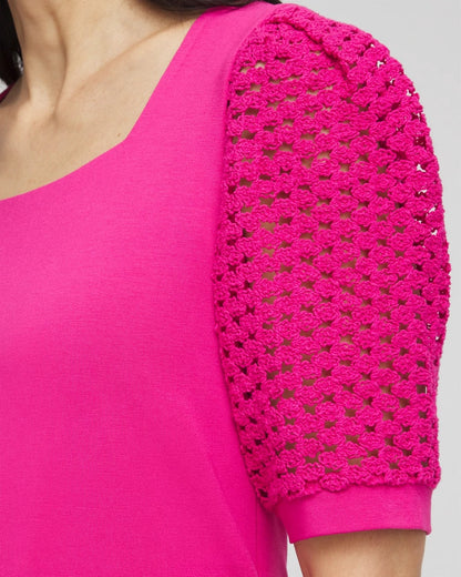 Chico's Touch of Cool™ Crochet Lace Square-Neck Tee Crushed Berries