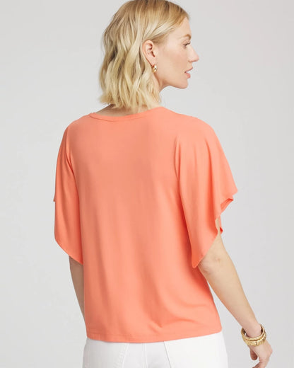 Chico's Touch of Cool™ Handkerchief-Sleeve V-Neck Tee Sunset Peach