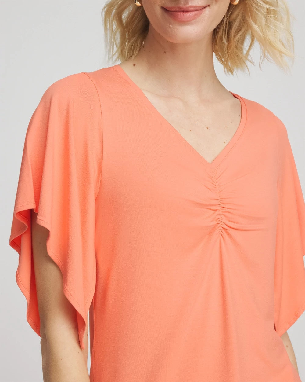 Chico's Touch of Cool™ Handkerchief-Sleeve V-Neck Tee Sunset Peach