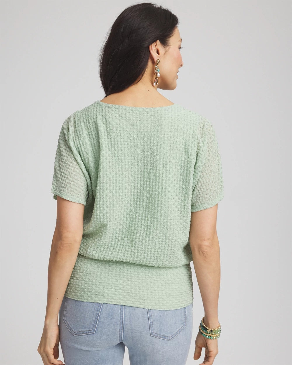 Chico's Jacquard Banded Hem Top Moroccan Mint