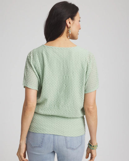 Chico's Jacquard Banded Hem Top Moroccan Mint