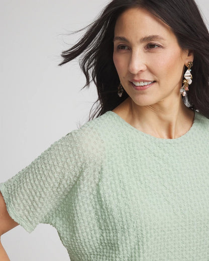 Chico's Jacquard Banded Hem Top Moroccan Mint