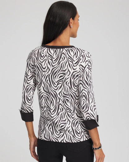 Chico's Pima Jewel Neck Contrast Tee Black
