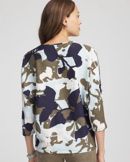 Chico's Floral Wedge Top Blue Menthe