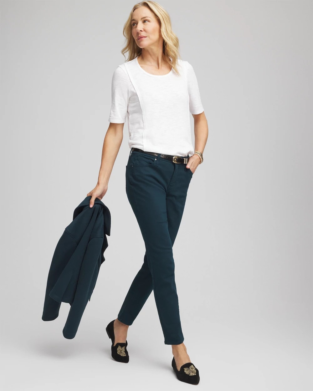 Chico's Slub Paneled Elbow Tee Alabaster