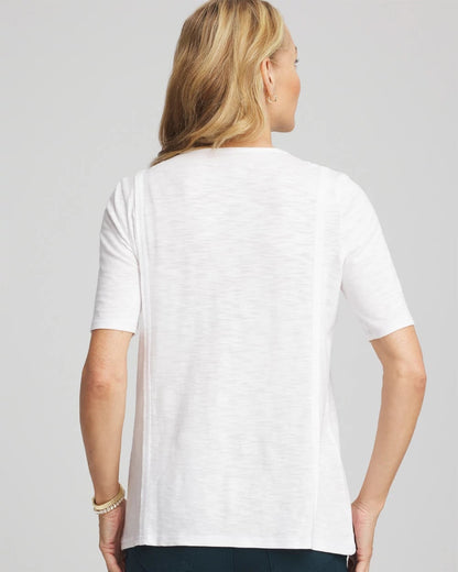 Chico's Slub Paneled Elbow Tee Alabaster