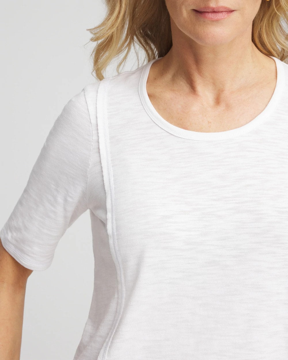 Chico's Slub Paneled Elbow Tee Alabaster