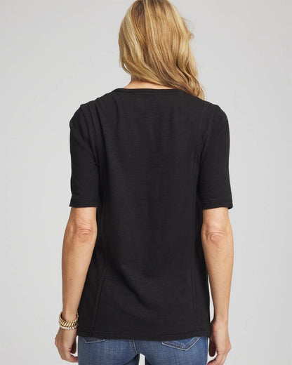 Chico's Slub Paneled Elbow Tee Black