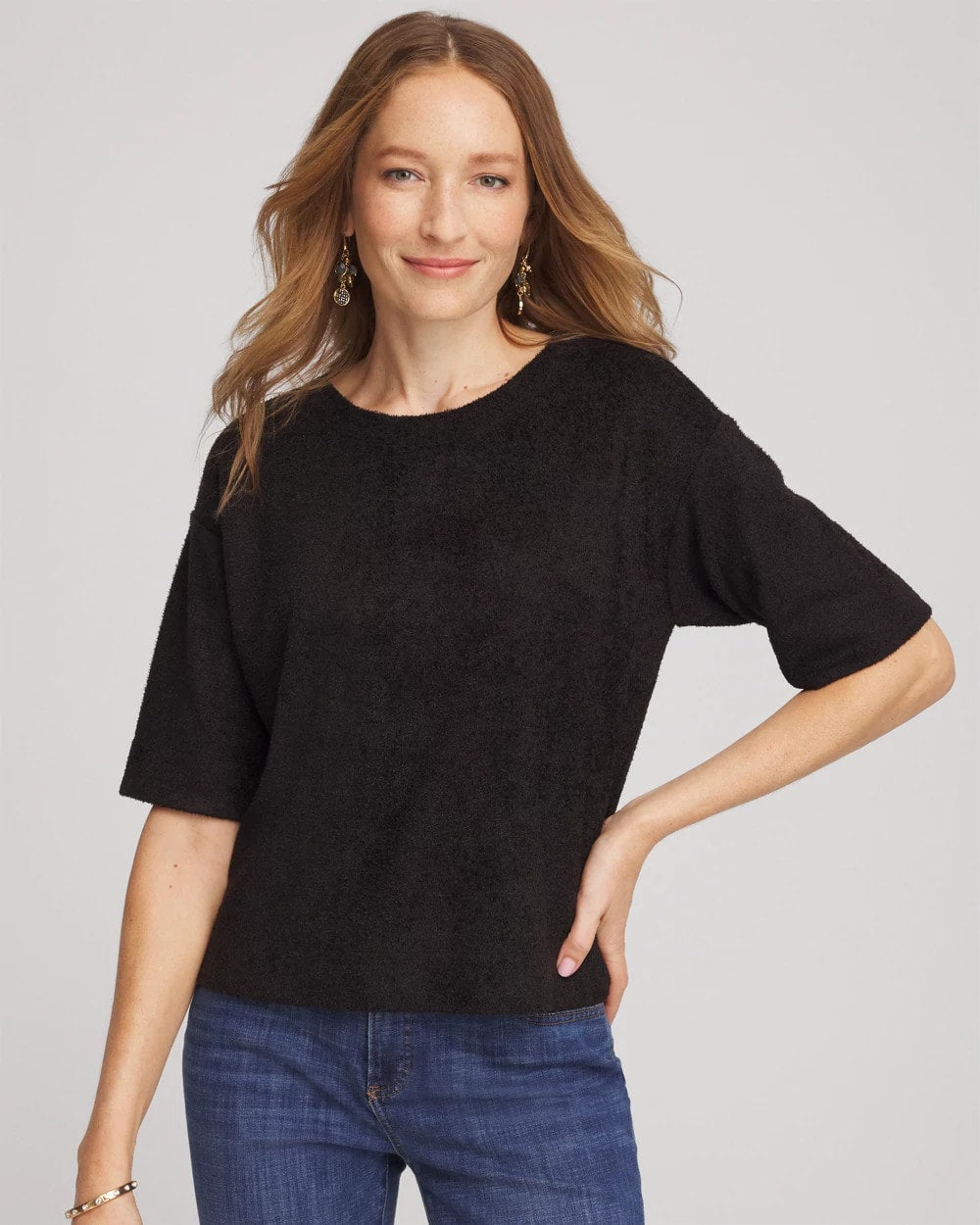 Chico's Cozy Crewneck Tee Black