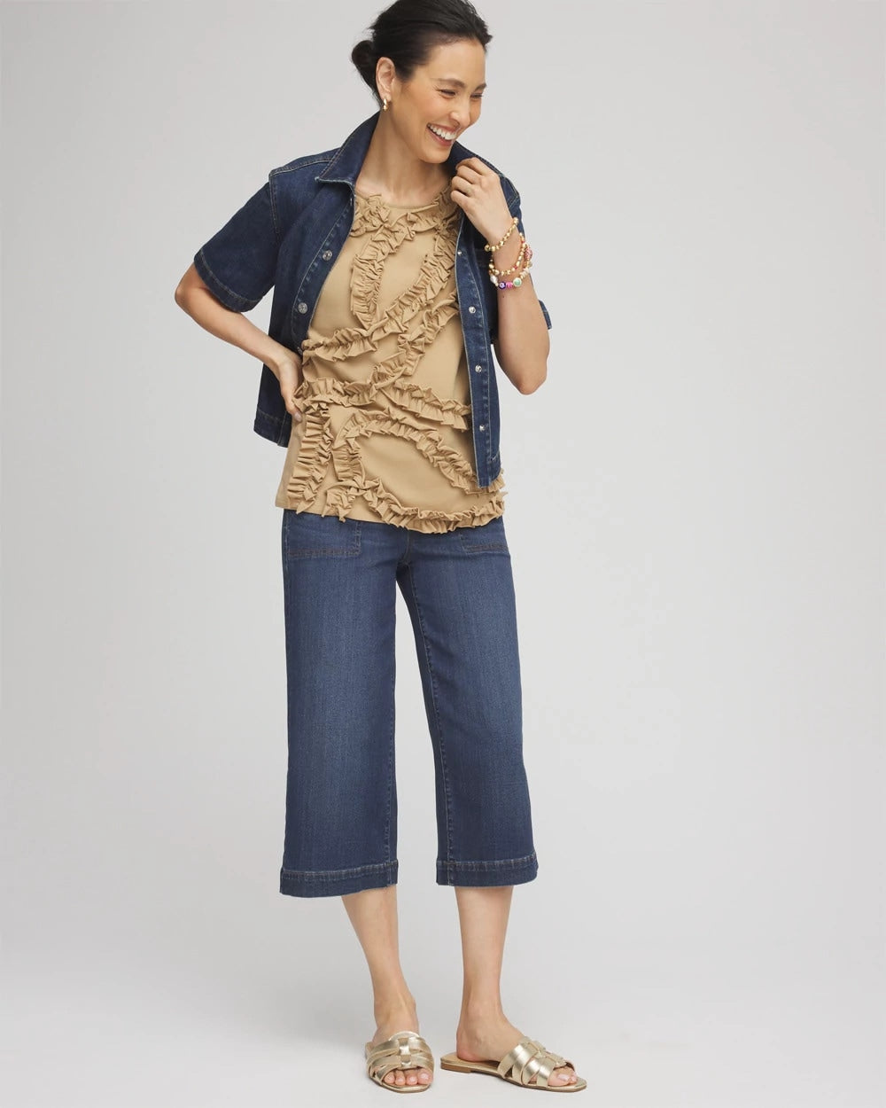 Chico's Sleeveless Ruffle-Appliqué Tank Top Cafe Aroma