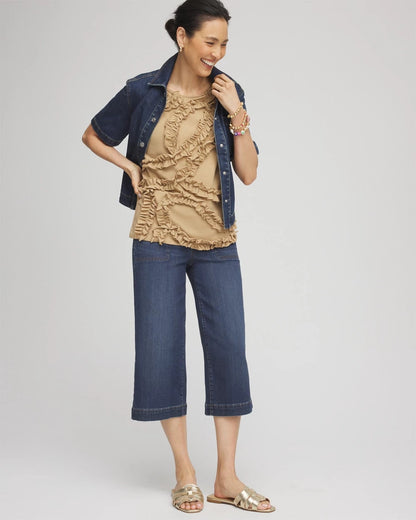 Chico's Sleeveless Ruffle-Appliqué Tank Top Cafe Aroma