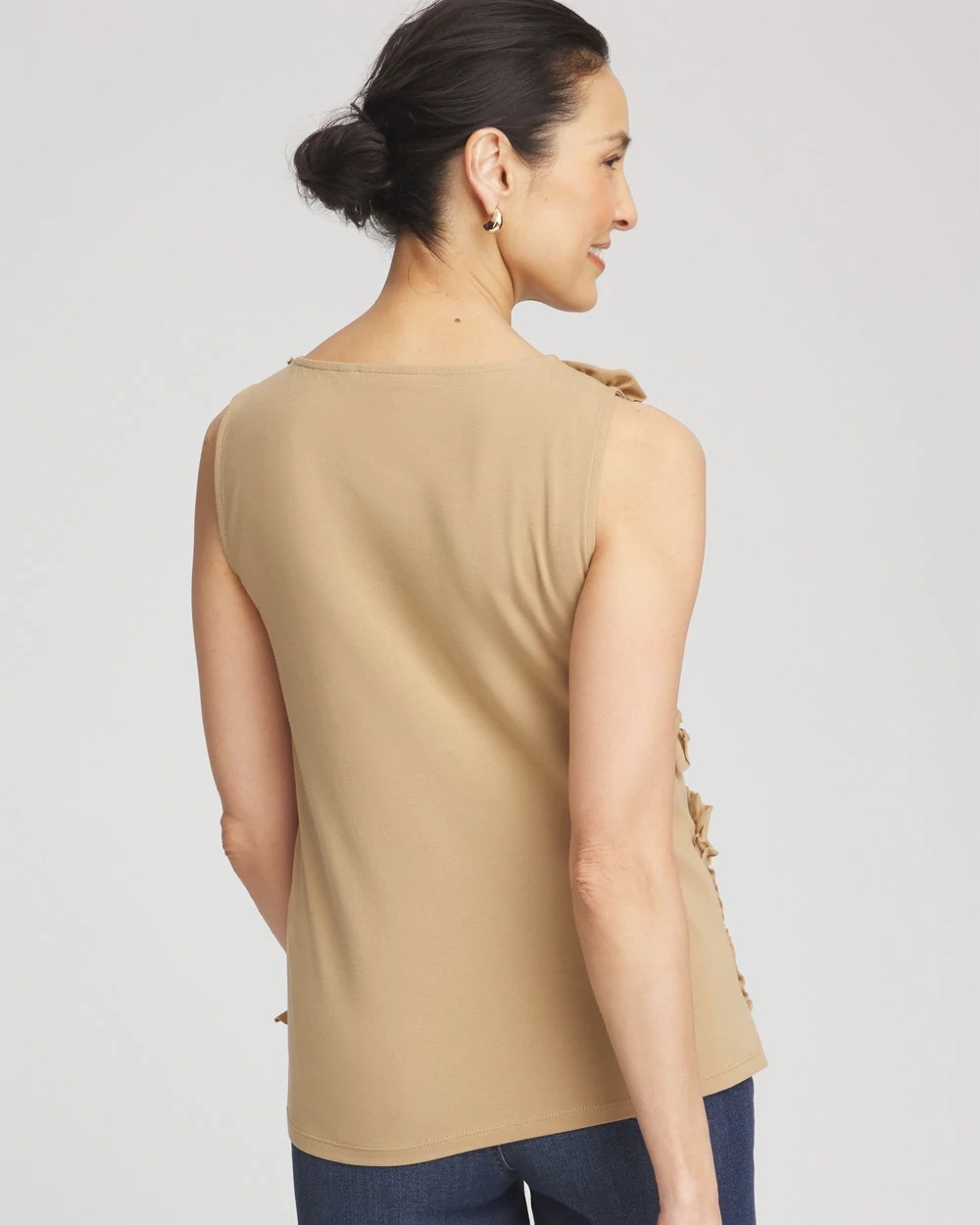 Chico's Sleeveless Ruffle-Appliqué Tank Top Cafe Aroma