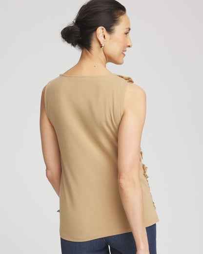 Chico's Sleeveless Ruffle-Appliqué Tank Top Cafe Aroma