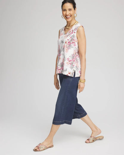 Chico's Floral Sleeveless V-Neck Tank Alabaster