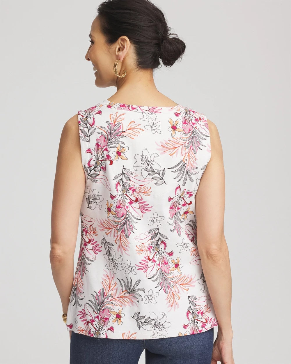 Chico's Floral Sleeveless V-Neck Tank Alabaster