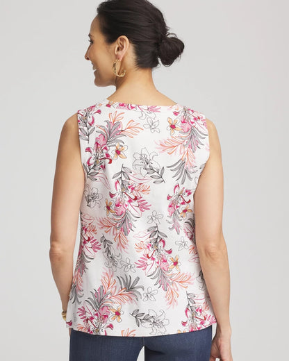 Chico's Floral Sleeveless V-Neck Tank Alabaster