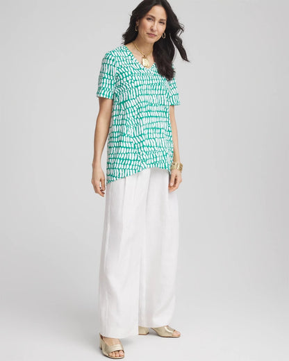 Chico's Tropical Short Sleeve Forward-Seam Tee Eden Green