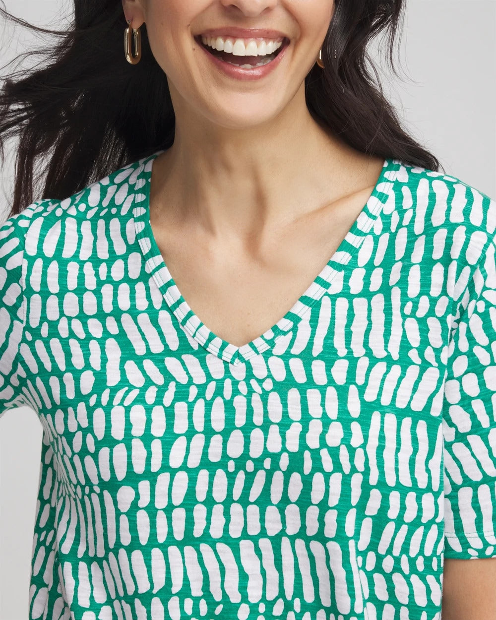 Chico's Tropical Short Sleeve Forward-Seam Tee Eden Green