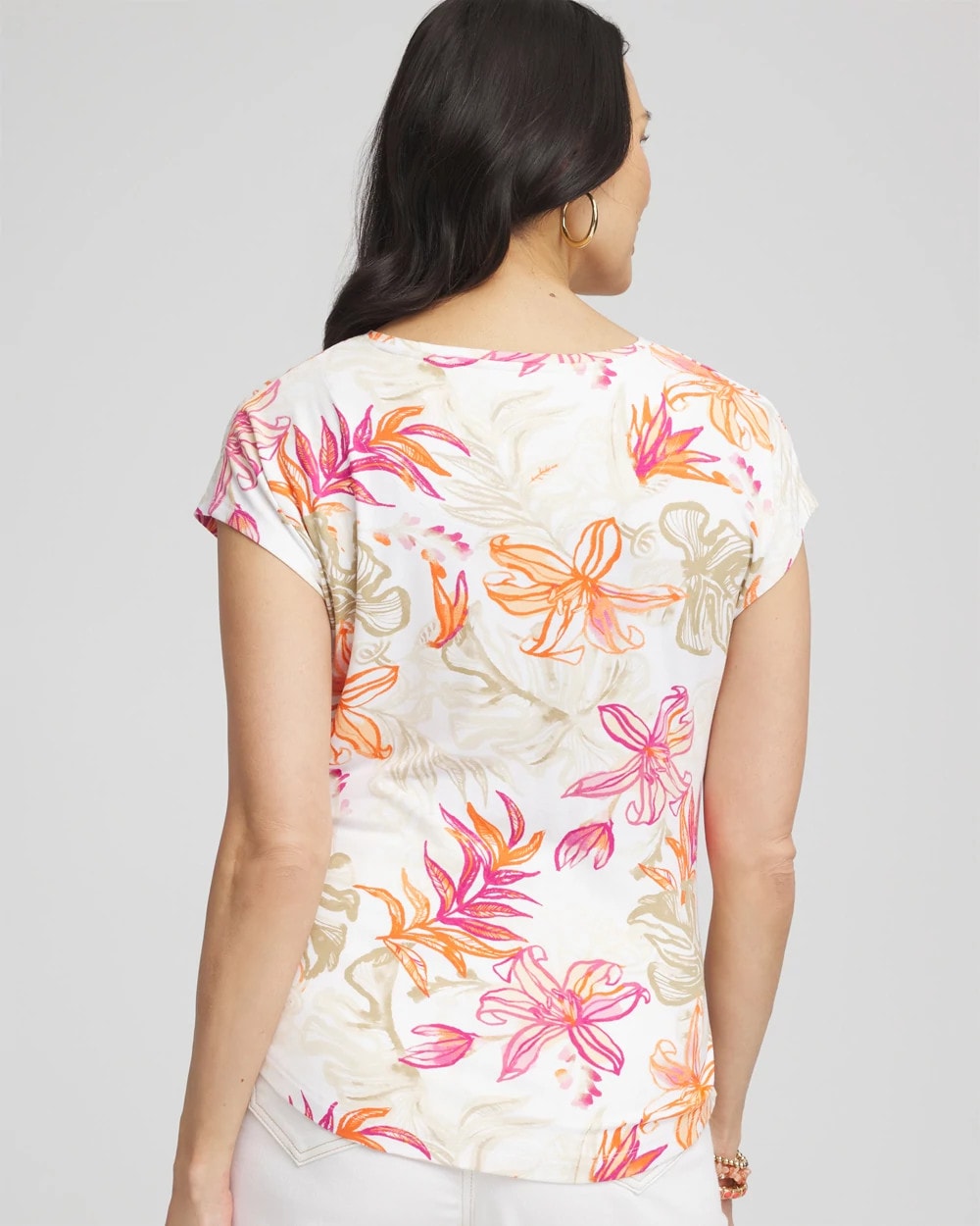 Chico's Touch of Cool™ Tropical Floral Dolman Tee Alabaster