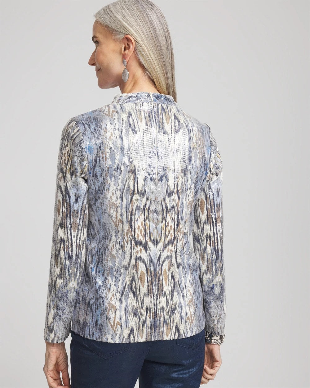 Chico's Sequin Reptile Funnel Neck tee Classic Navy