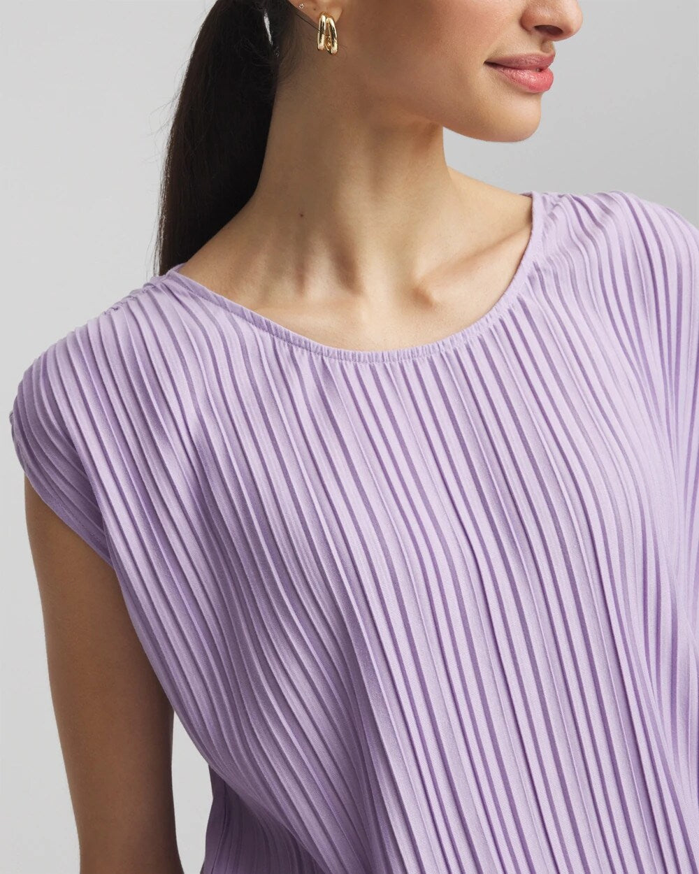 Chico's Pleated Bubble-Hem Tee Gentle Lavender
