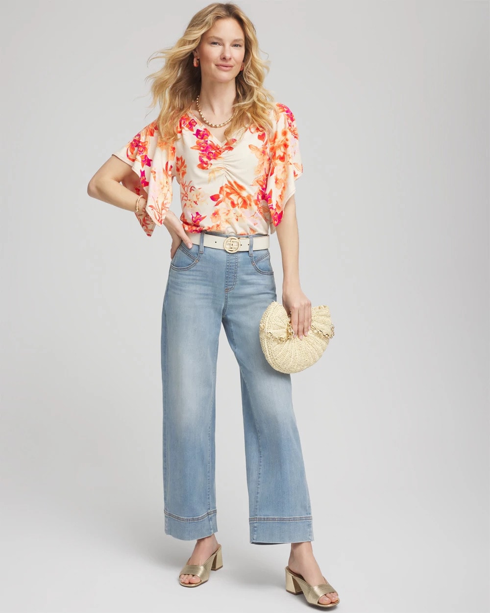 Chico's Touch of Cool™ Handkerchief-Sleeve V-Neck Tee Sunset Peach