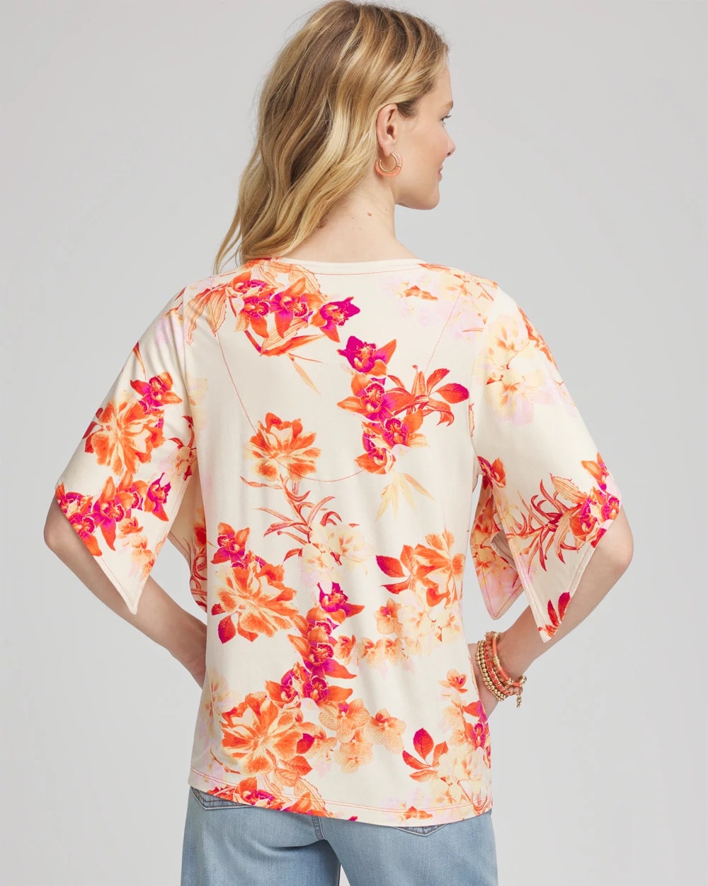 Chico's Touch of Cool™ Handkerchief-Sleeve V-Neck Tee Sunset Peach