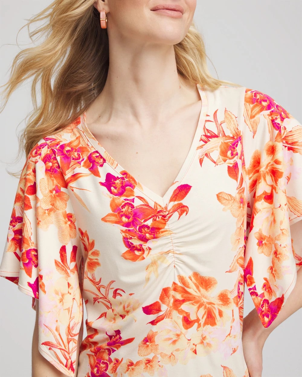 Chico's Touch of Cool™ Handkerchief-Sleeve V-Neck Tee Sunset Peach