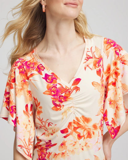 Chico's Touch of Cool™ Handkerchief-Sleeve V-Neck Tee Sunset Peach