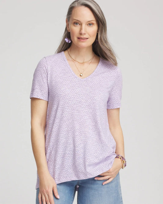 Chico's Polka-Dot Short Sleeve Forward Seam Tee Gentle Lavender