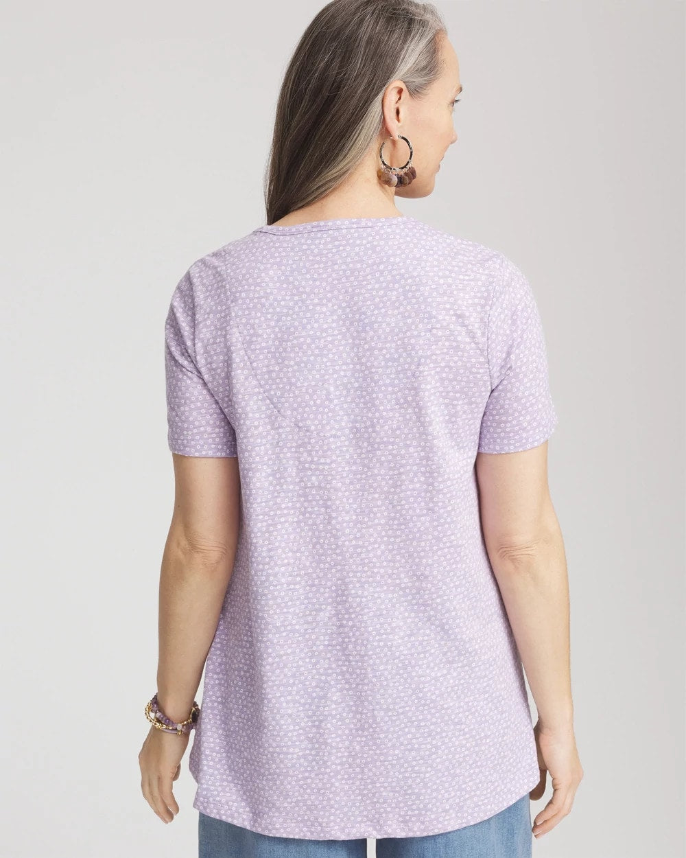 Chico's Polka-Dot Short Sleeve Forward Seam Tee Gentle Lavender