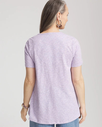Chico's Polka-Dot Short Sleeve Forward Seam Tee Gentle Lavender