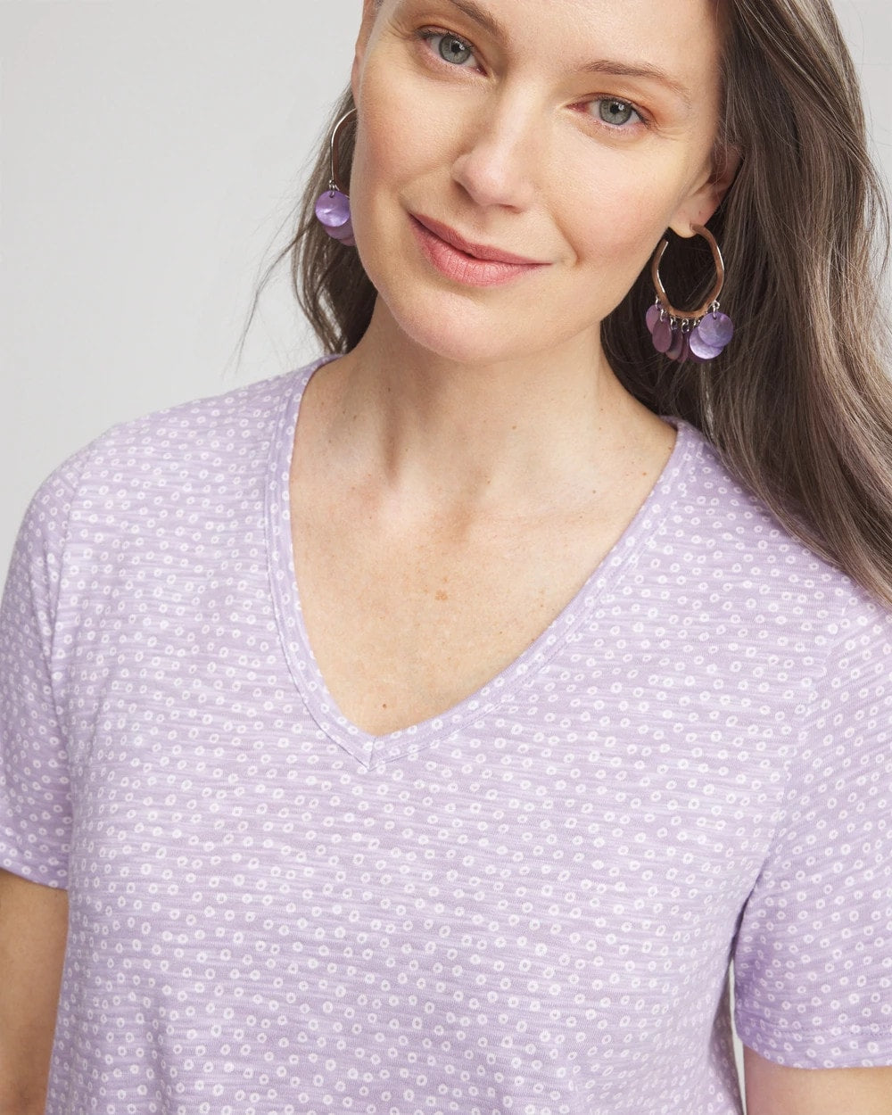 Chico's Polka-Dot Short Sleeve Forward Seam Tee Gentle Lavender